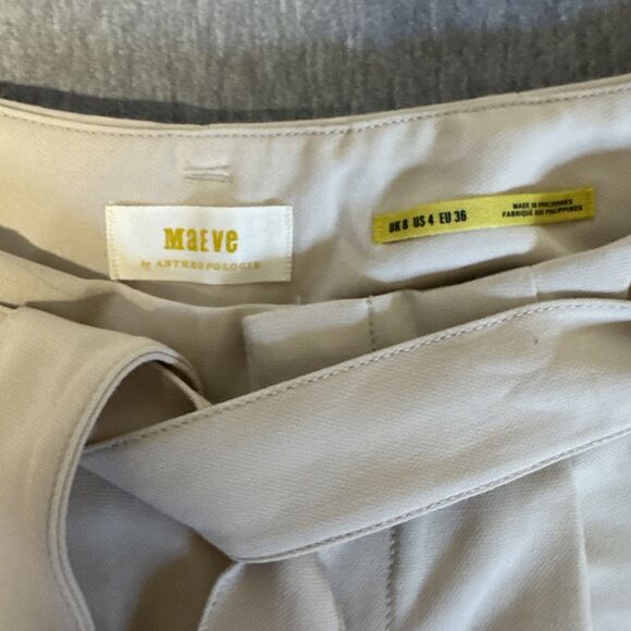 Anthropologie Maeve Tan Culottes Cropped Wide Leg Pants Womens 8 Belted Stretchy - Picture 4 of 14